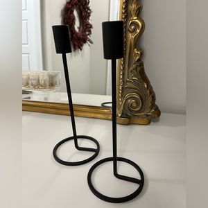 Set of 2 black metal candle stick holders